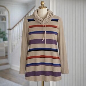 Lole Womens Small Athletic Shirt Workout Top Cowl Neck Long Sleeve Striped Med